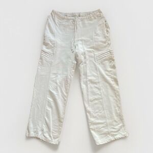 Free People FP Movement Small White Wide Leg Jogger Pants Embroidered Logo Boho